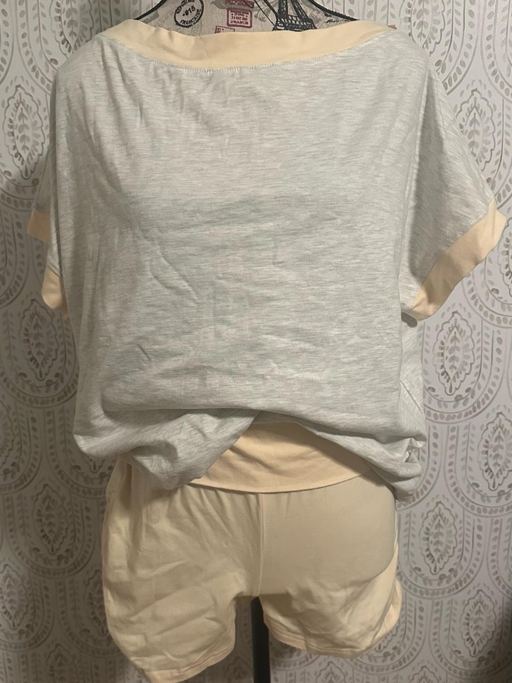 Light Gray and yellow Womens Relaxed Short Sleeve Top by new no tags